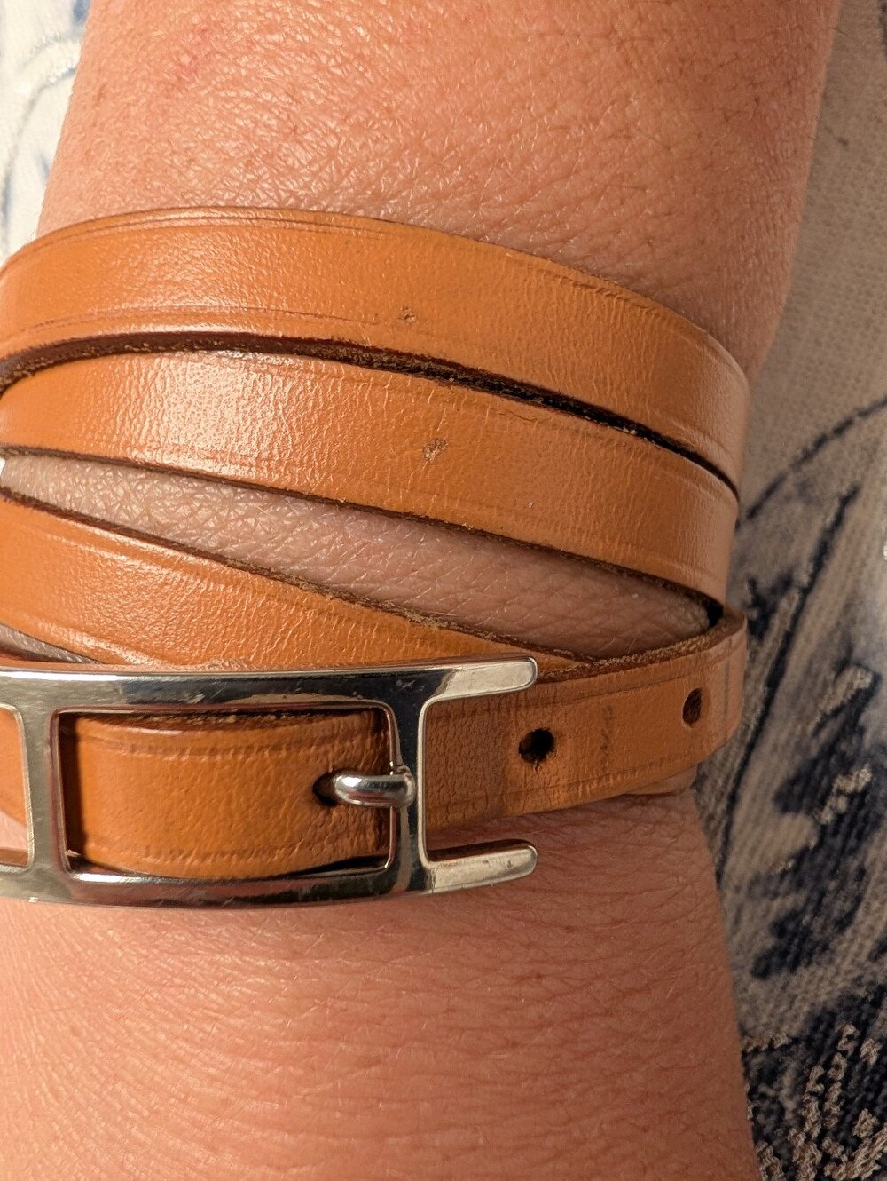Hermes Hapi Quad Tour Leather Wrap Bracelet In Tan - Picture 7 of 12